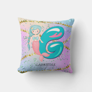 Letter G Monogram Watercolor Cute Mermaid Nursery Cushion