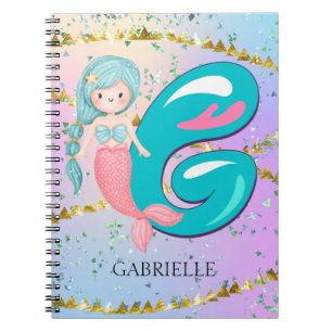 Letter G Monogram Watercolor Cute Mermaid Nursery Notebook