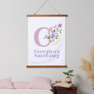 Letter G plus First Name with a Floral Design Hanging Tapestry