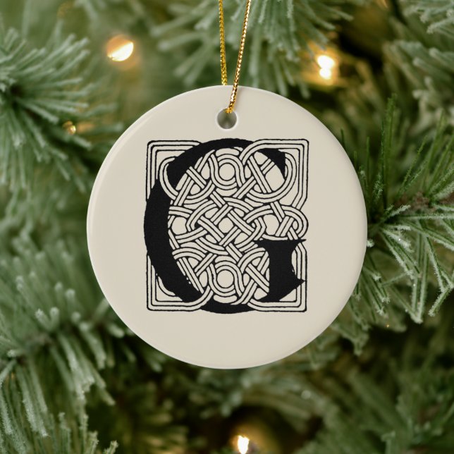 Letter G Vintage Celtic Knot Monogram Ceramic Tree Decoration (Tree)