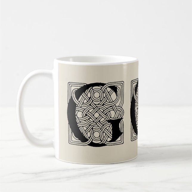 Letter G Vintage Celtic Knot Monogram Coffee Mug (Left)