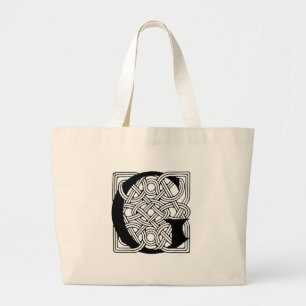 Letter G Vintage Celtic Knot Monogram Large Tote Bag