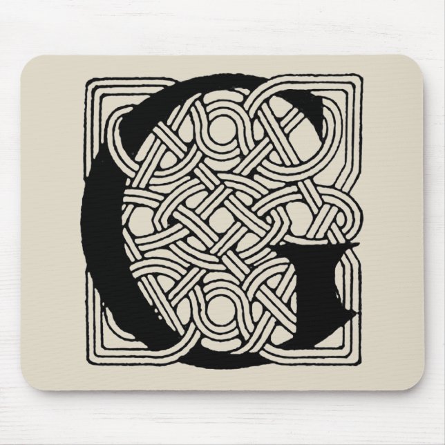 Letter G Vintage Celtic Knot Monogram Mouse Mat (Front)