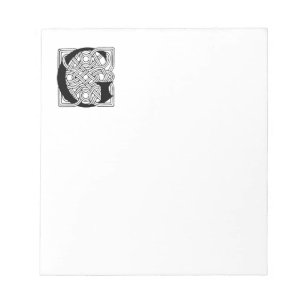 Letter G Vintage Celtic Knot Monogram Notepad