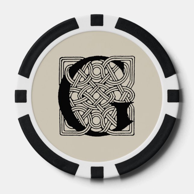 Letter G Vintage Celtic Knot Monogram Poker Chips (Front)