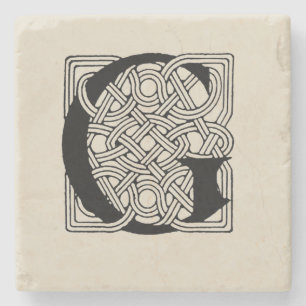 Letter G Vintage Celtic Knot Monogram Stone Coaster
