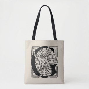 Letter G Vintage Celtic Knot Monogram Tote Bag