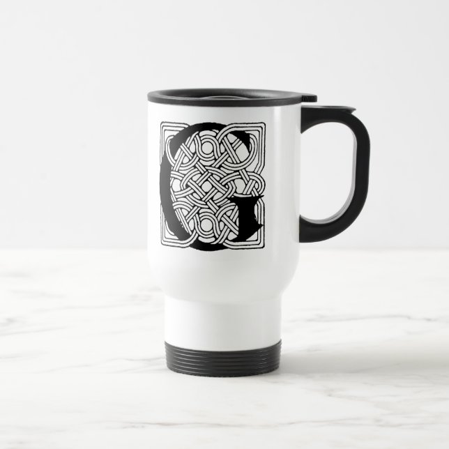 Letter G Vintage Celtic Knot Monogram Travel Mug (Right)