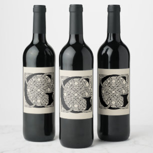 Letter G Vintage Celtic Knot Monogram Wine Label