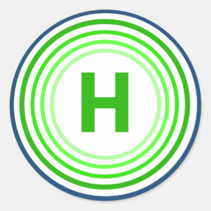 Letter H - Blue + Green Classic Round Sticker