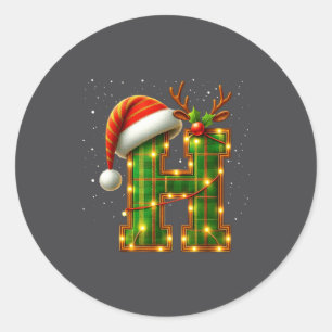 Letter H Christmas Plaid Santa Hat Monogram Initia Classic Round Sticker