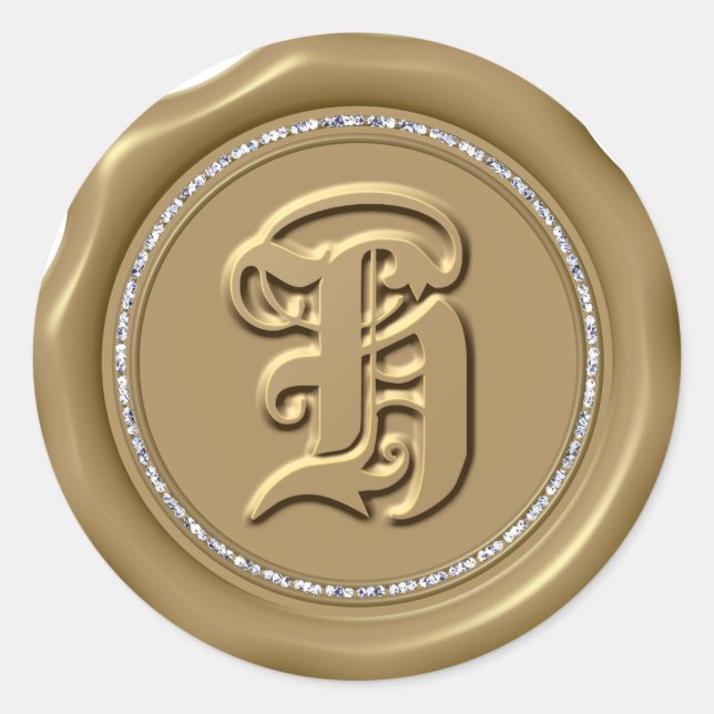 *~* Letter H Diamond Circle GOLD Wax Seal Stickers (Front)