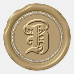 *~* Letter H Diamond Circle GOLD Wax Seal Stickers