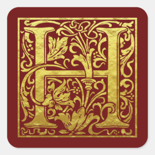 Letter H First Letter Faux Gold Square Sticker