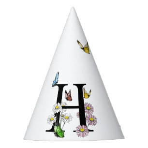 Letter H Floral Butterfly Monogram Initial    Party Hat