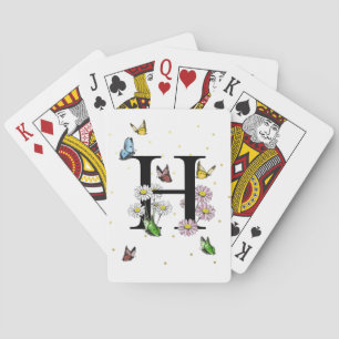 Letter H Floral Butterfly Monogram Initial   Playing Cards