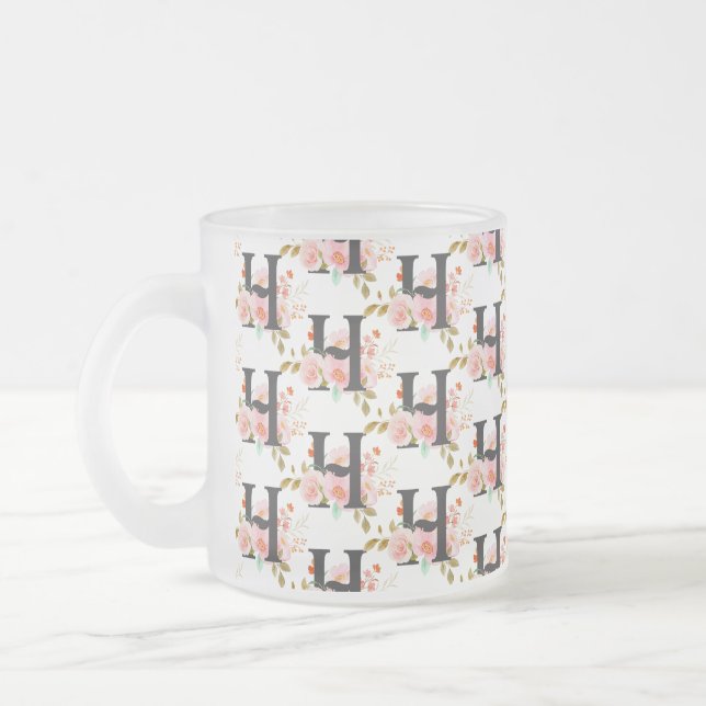 Letter H Frosted Glass Coffee Mug (Left)