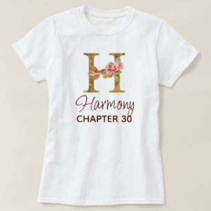 Letter H Gold Monogram Blush Pink Roses Birthday T-Shirt
