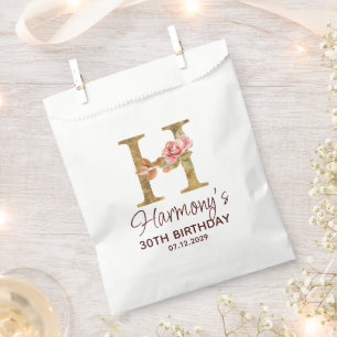 Letter H Gold Monogram Blush Pink Roses Favour Bags