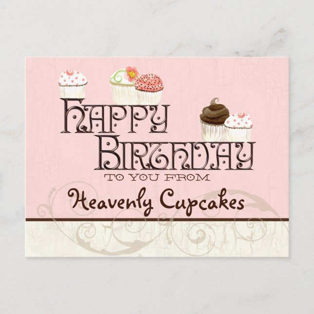 Letter H Happy Birthday Cupcake Business Postcard (Front)