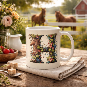 Letter H Horse and Flower Vine Coffee Mug