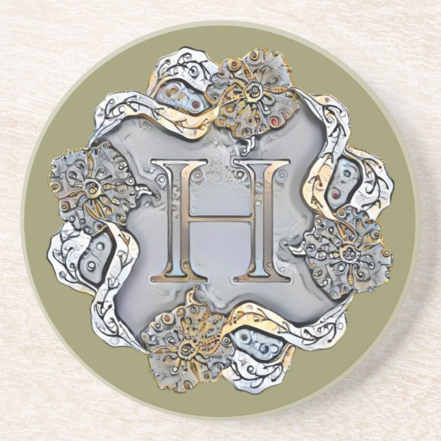 Letter H in the middle of decorated flowers  Coaster (Front)