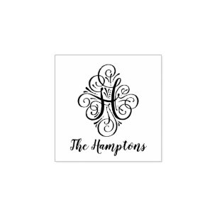Letter H Initial Elegant Flourish Monogram Name Rubber Stamp