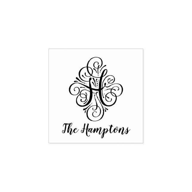 Letter H Initial Elegant Flourish Monogram Name Rubber Stamp (Imprint)