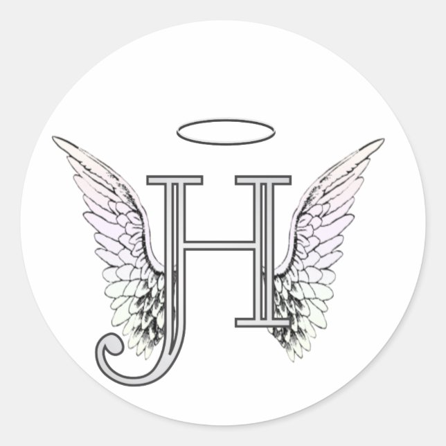 Letter H Initial Monogram with Angel Wings & Halo Classic Round Sticker (Front)