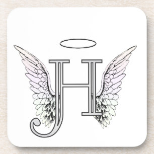 Letter H Initial Monogram with Angel Wings & Halo Coaster