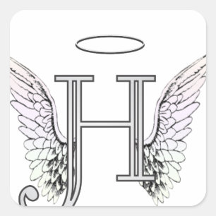 Letter H Initial Monogram with Angel Wings & Halo Square Sticker