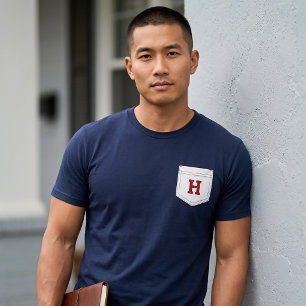 Letter H - Initial Name Alphabet Pocket Side Left T-Shirt