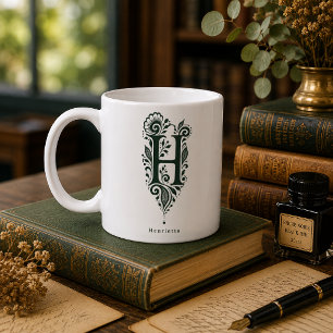 Letter H Linocut Botanical Personalised Mug