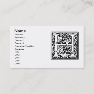 Letter H Mediaeval Monogram Art Nouveau Business Card