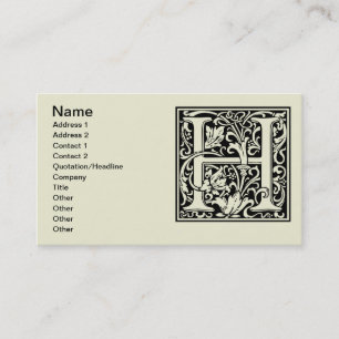 Letter H Mediaeval Monogram Art Nouveau Business Card
