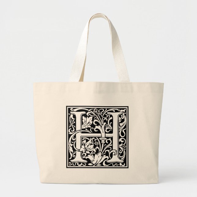 Letter H Mediaeval Monogram Art Nouveau Large Tote Bag (Front)