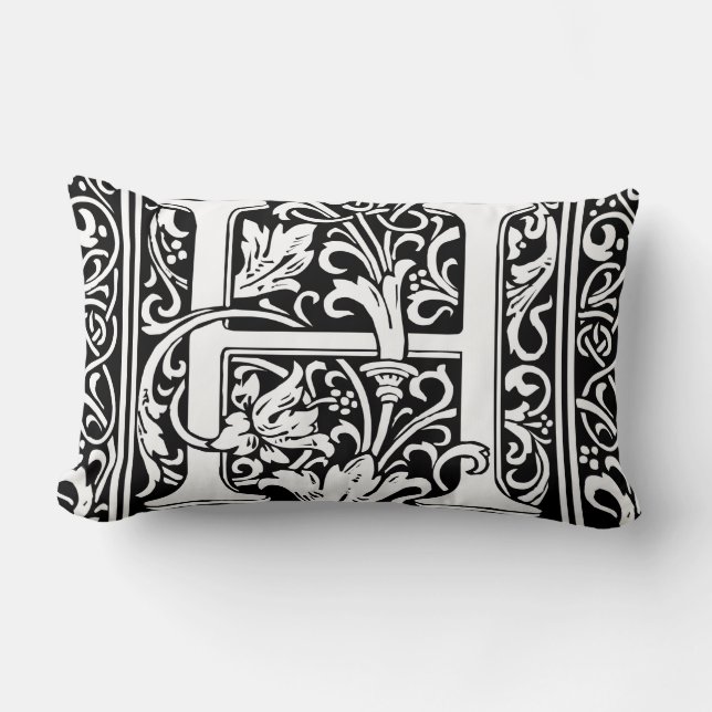Letter H Mediaeval Monogram Art Nouveau Lumbar Cushion (Front)