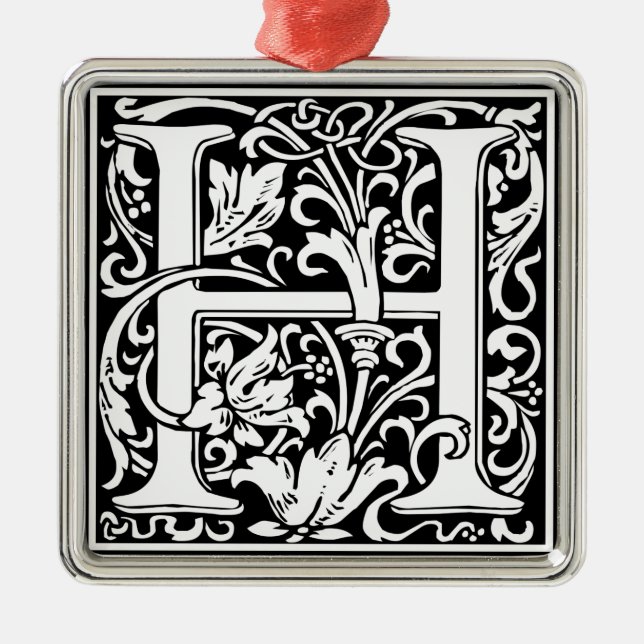 Letter H Mediaeval Monogram Art Nouveau Metal Tree Decoration (Front)