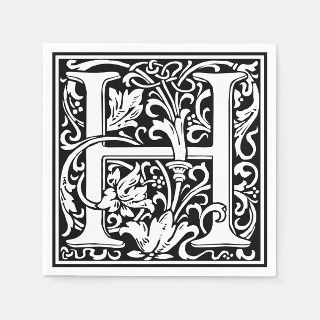 Letter H Mediaeval Monogram Art Nouveau Napkin (Front)