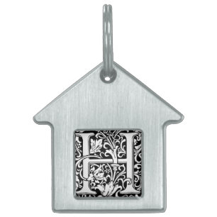 Letter H Mediaeval Monogram Art Nouveau Pet Name Tag