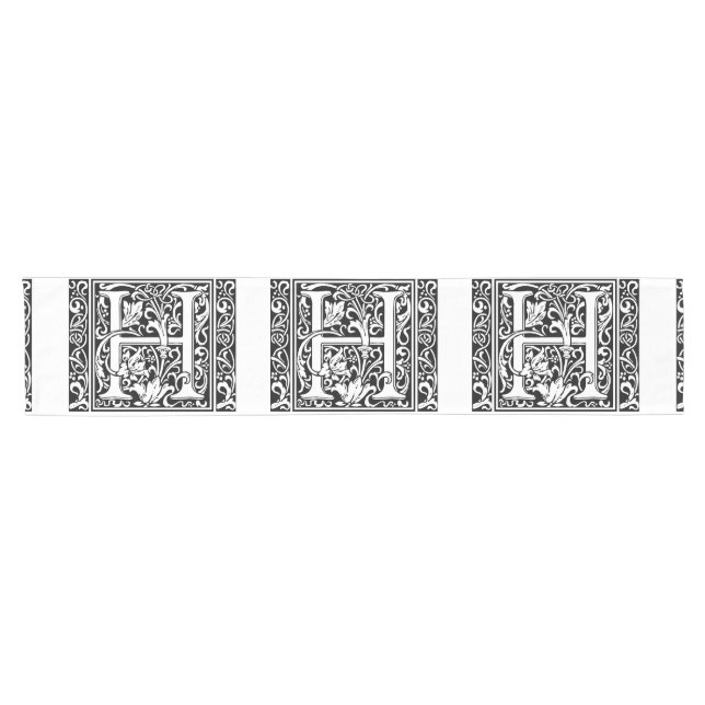 Letter H Mediaeval Monogram Art Nouveau Short Table Runner (Horizontal)