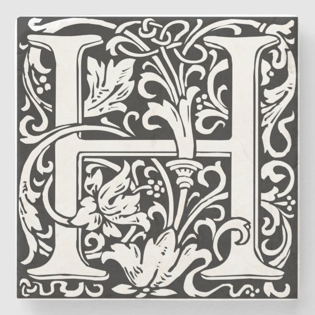 Letter H Mediaeval Monogram Art Nouveau Stone Coaster (Front)