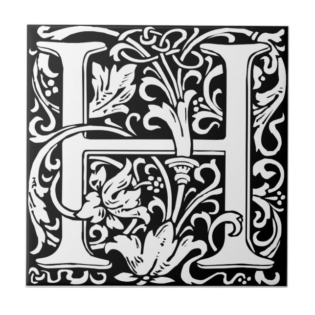 Letter H Mediaeval Monogram Art Nouveau Tile (Front)