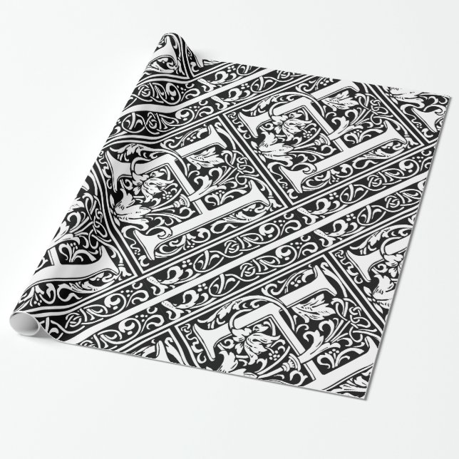 Letter H Mediaeval Monogram Art Nouveau Wrapping Paper (Unrolled)