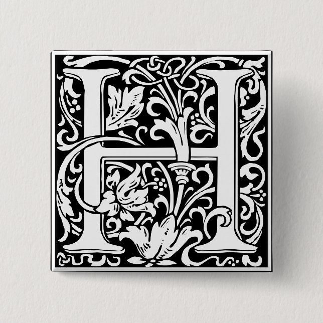 Letter H Medieval Monogram Art Nouveau 15 Cm Square Badge (Front)