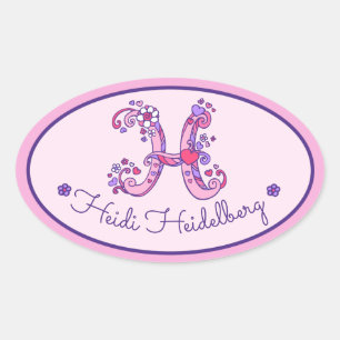 Letter H monogram custom girls name pink stickers
