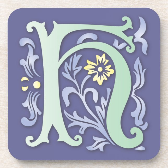 Letter H Monogram Fleur de lis Coaster (Front)