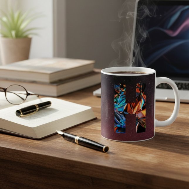 Letter H Monogram - Holographic Galaxy Initial Coffee Mug (Creator Uploaded)