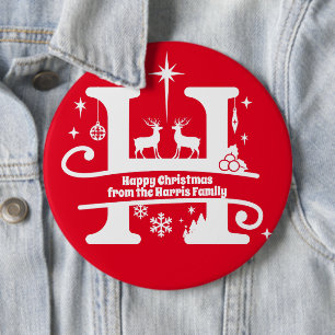 Letter H Monogram Initial Family Name Greeting  6 Cm Round Badge