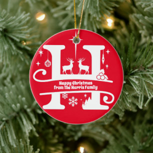 Letter H Monogram Initial Family Name Greeting   Ceramic Tree Decoration